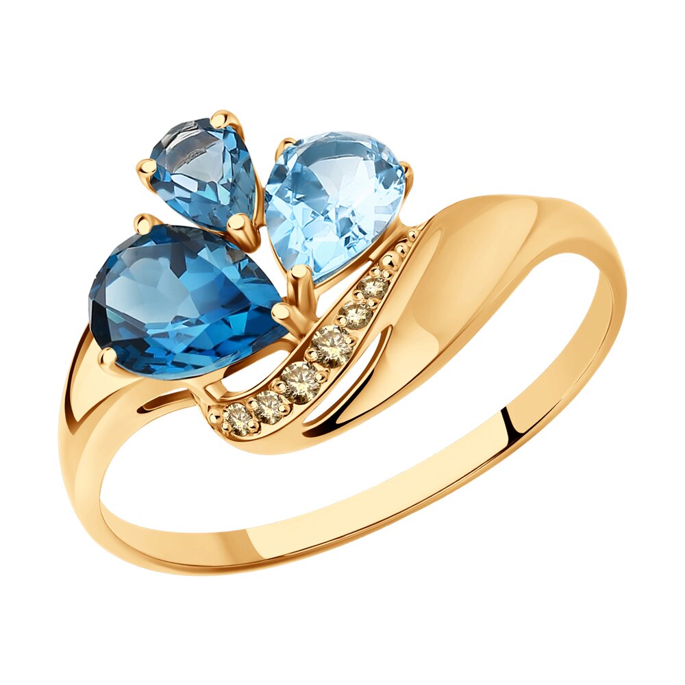 Кольцо SOKOLOV из золота с голубым и синими топазами и фианитами 
Кольцо SOKOLOV из золота с голубым и синими топазами и фианитами