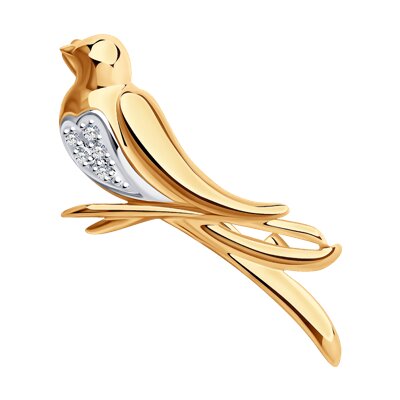 Брошь «Птичка» с бриллиантами SOKOLOV Diamonds