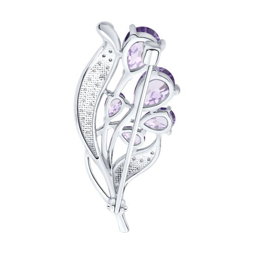 Брошь из серебра с аметистами и фианитами - фото 2