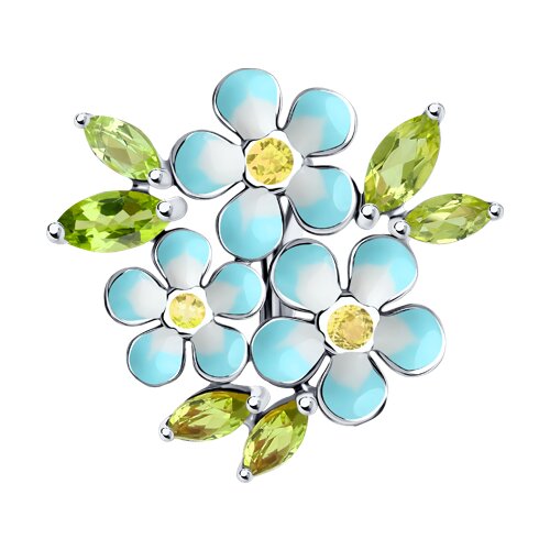 Подвеска из серебра с эмалью с хризолитами и жёлтыми фианитами SOKOLOV ...