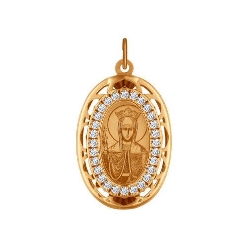 Иконка из золота Святая великомученица Параскева Пятница с лазерной обработкой с фианитами