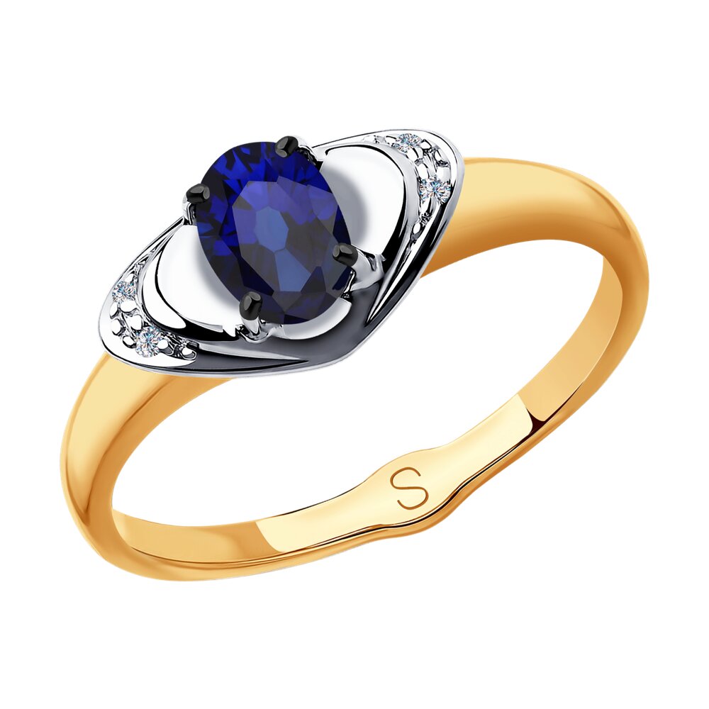 Кольцо SOKOLOV из золота с бриллиантами и синим корунд (синт.)