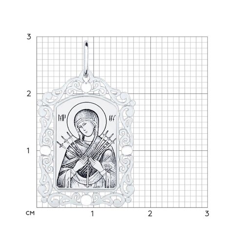 Нательная иконка из серебра «Божья матерь семистрельная»