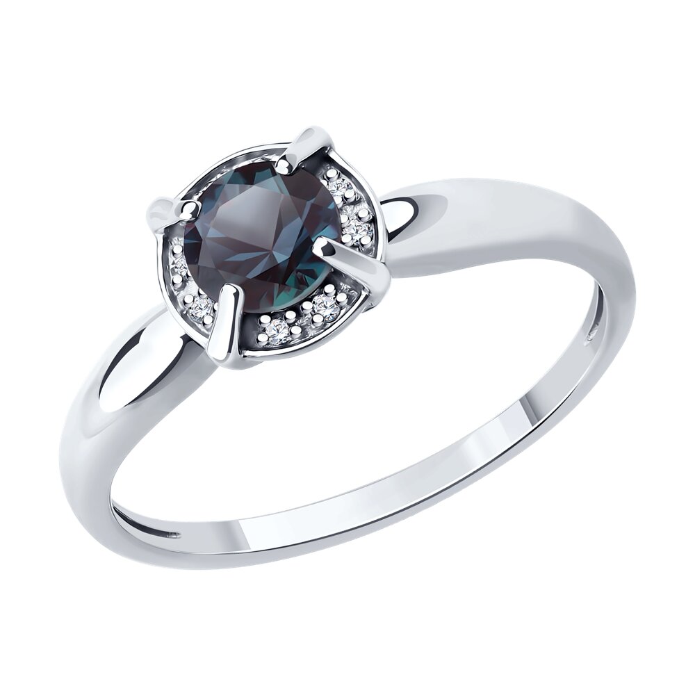 Кольцо SOKOLOV из белого золота с бриллиантами и гидротермальным александритом