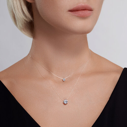 Колье на леске из серебра с фианитами - фото 3