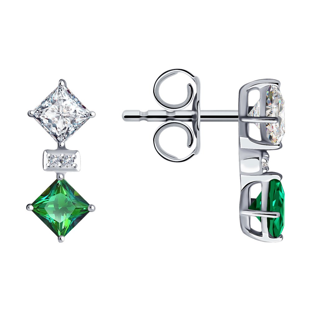 Серьги SOKOLOV из белого золота с бриллиантами и топазами Swarovski