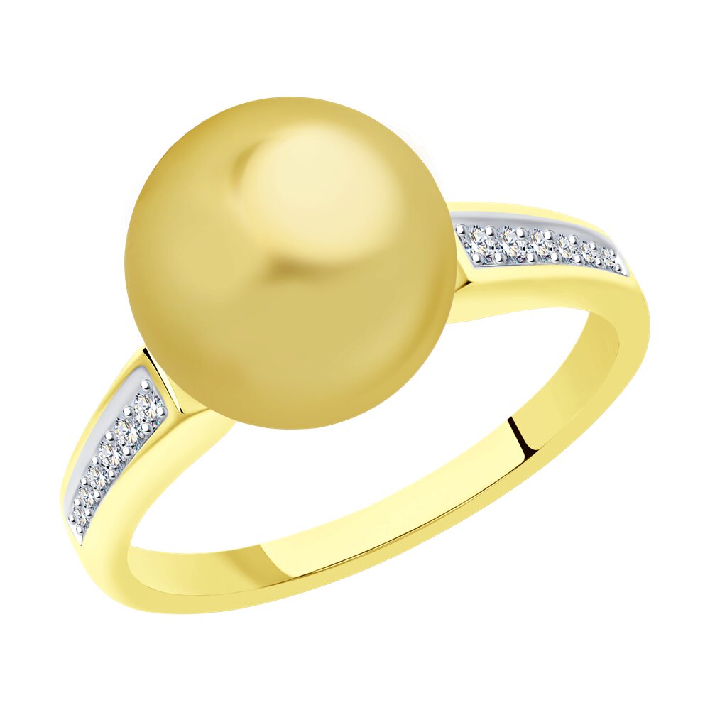 фото Кольцо sokolov diamonds из желтого золота с бриллиантами и жемчугом южных морей