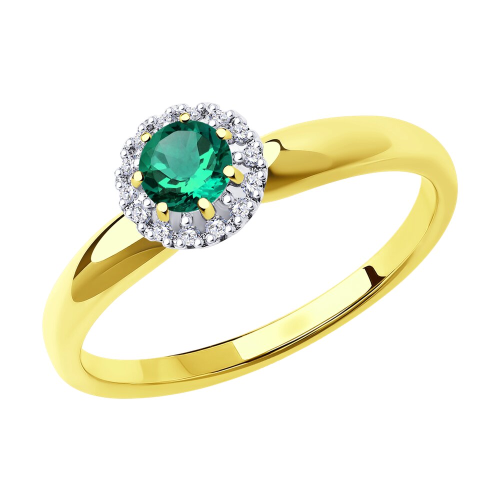 Кольцо SOKOLOV Diamonds из желтого золота с бриллиантами и изумрудом