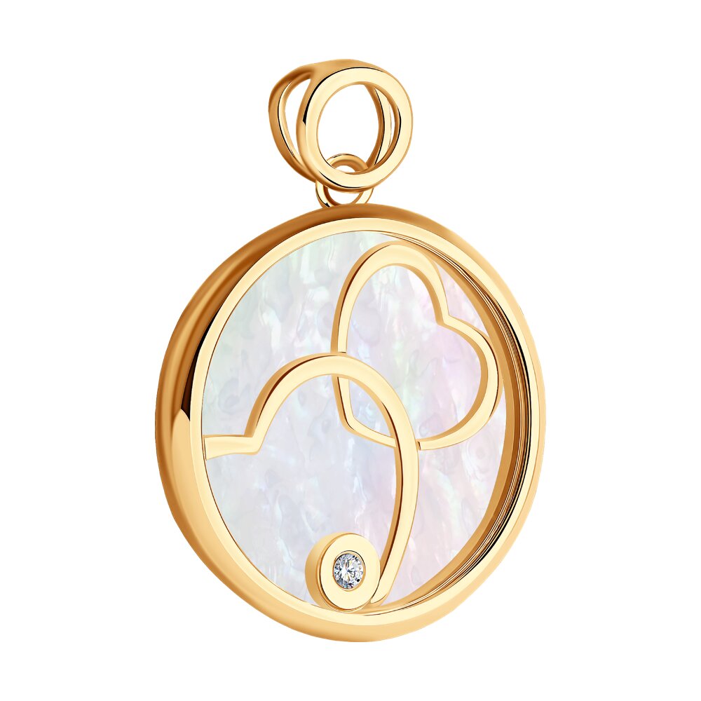 Подвеска SOKOLOV из золота с бриллиантом, перламутром и сапфировым стеклом, фото 2