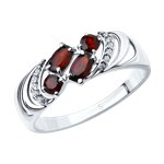 Кольцо из серебра с гранатами и фианитами