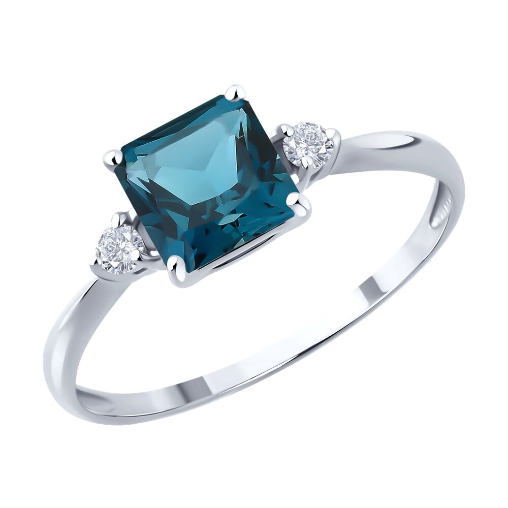 Кольцо SOKOLOV из белого золота с лондон топазом и фианитами