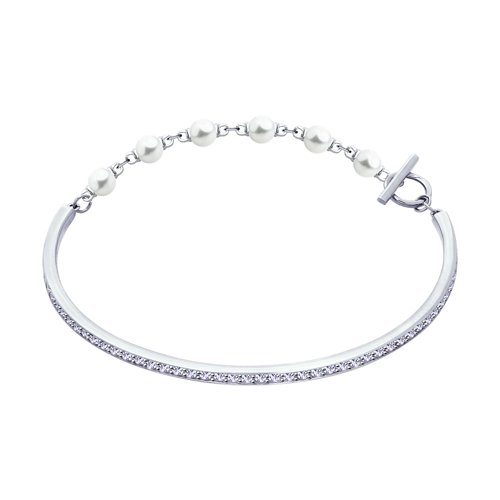 Браслет из серебра с жемчугом Swarovski и фианитами (94050496) - фото