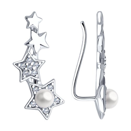 Серьги из серебра с жемчугом Swarovski и фианитами