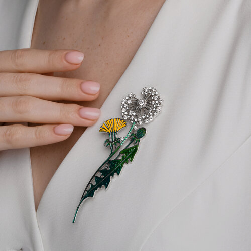 Брошь из серебра с фианитами и эмалью - фото 3