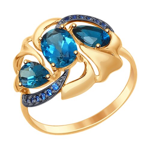 Кольцо из золота с синими топазами и синими фианитами 714767 SOKOLOV фото