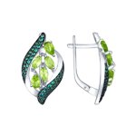 Серьги из серебра с хризолитами и зелеными фианитами