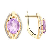 Серьги из золота с аметистами и фианитами