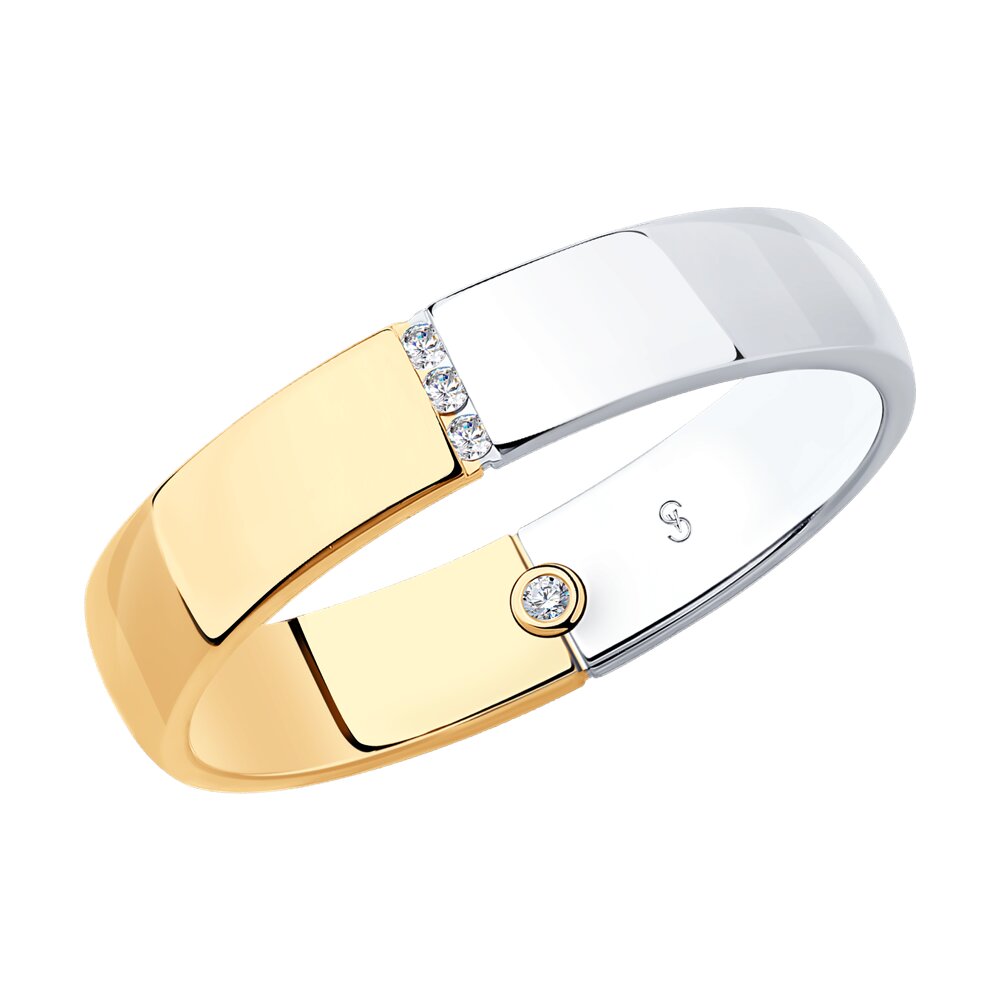 Обручальное кольцо SOKOLOV из комбинированного золота с бриллиантами, comfort fit 