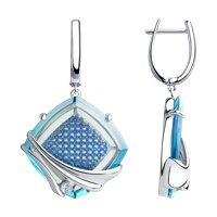 Серьги из серебра с голубыми ситаллами и фианитами