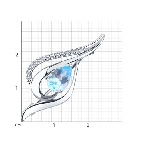 Брошь из серебра с топазом и фианитами - фото 3