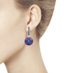 Серьги из серебра с эмалью и синими ситаллами и фианитами
