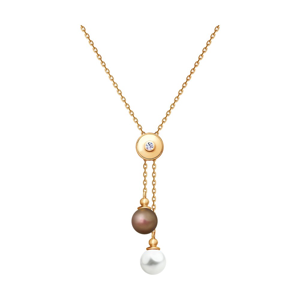 

Колье SOKOLOV из золочёного серебра с белым и коричневым жемчугом Swarovski и фианитом