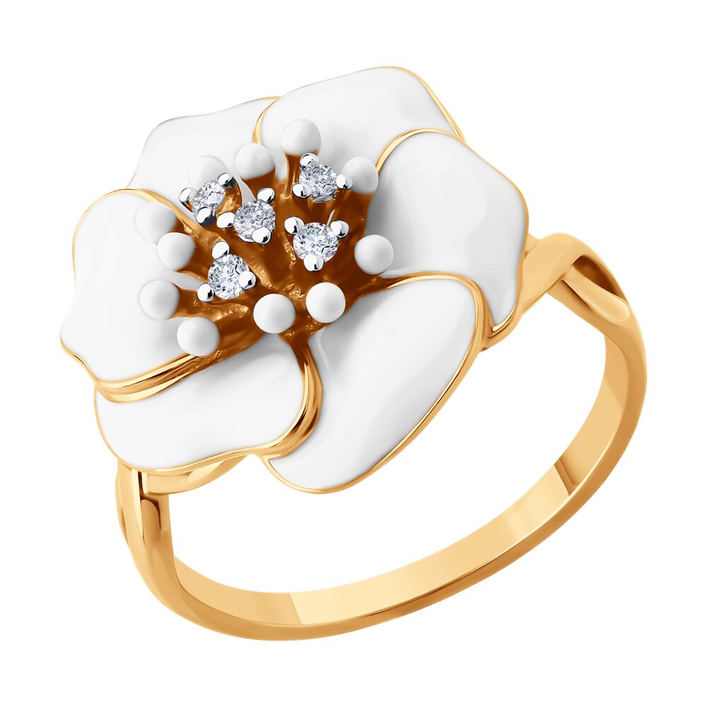 Кольцо SOKOLOV из золочёного серебра с фианитами и эмалью