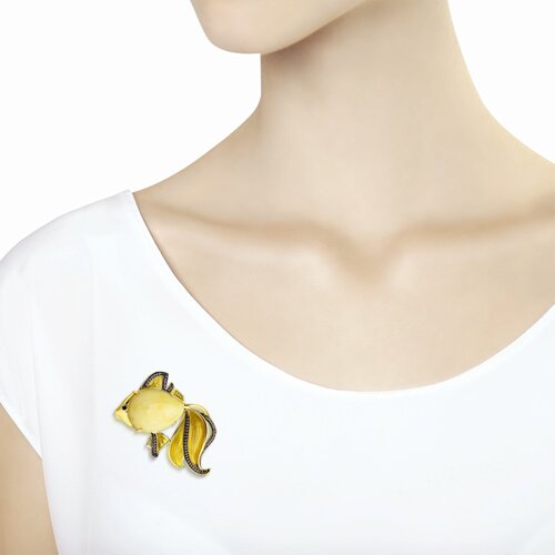 Брошь из золочёного серебра с янтарём и фианитами - фото 4