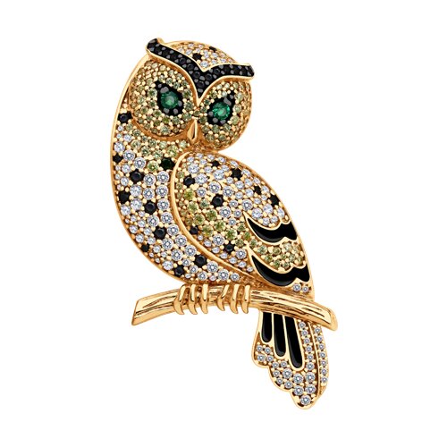 Брошь из золочёного серебра с фианитами и эмалью - фото 1