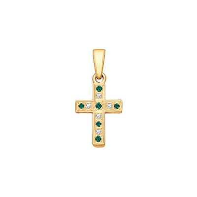 Крест SOKOLOV Diamonds из золота с бриллиантами и изумрудами