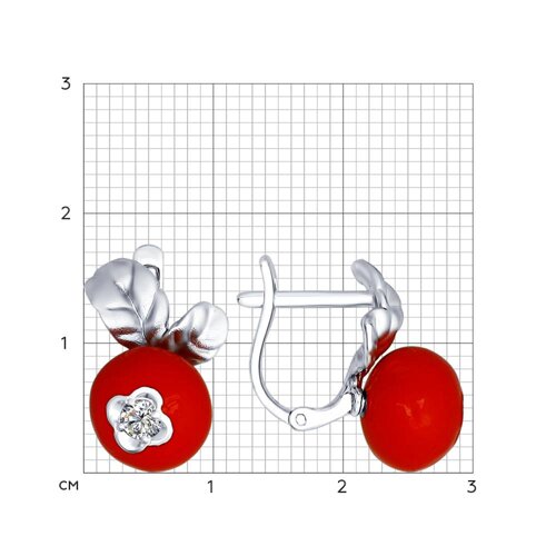 Серьги из серебра с эмалью с фианитами