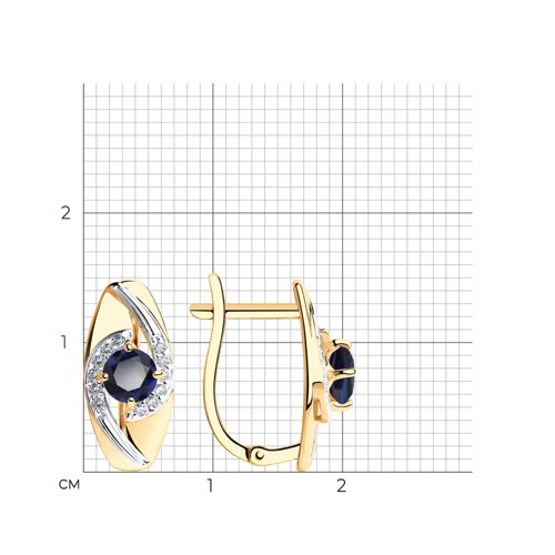Серьги из золота с синими корунд (синт.) и фианитами 725936 SOKOLOV фото 2