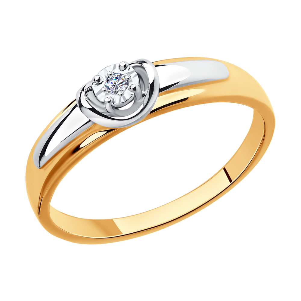 фото Кольцо sokolov diamonds из комбинированного золота с алмазной гранью с бриллиантом