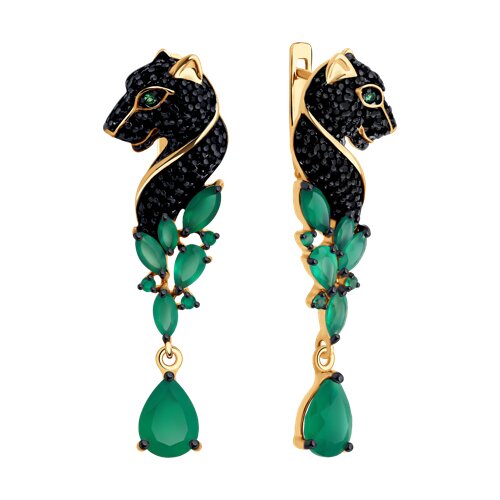 Серьги из золочёного серебра с агатами и фианитами - фото 2