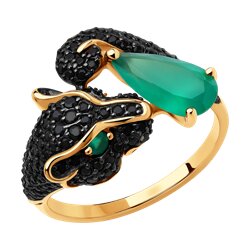 Кольцо «Чёрная пантера» SOKOLOV из золота с агатами и фианитами