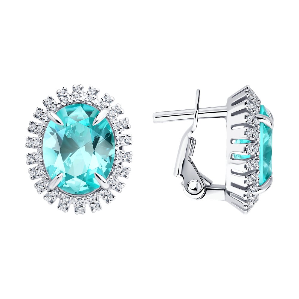 Серьги SOKOLOV из белого золота с бриллиантами выращенными и турмалинами выращенными