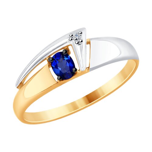 Кольцо из золота с бриллиантом и синими корундами