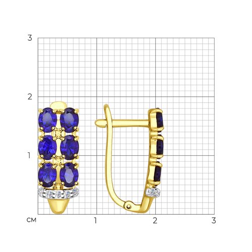 Серьги из желтого золота с синими корунд (синт.) и фианитами 724567-2 SOKOLOV фото 2