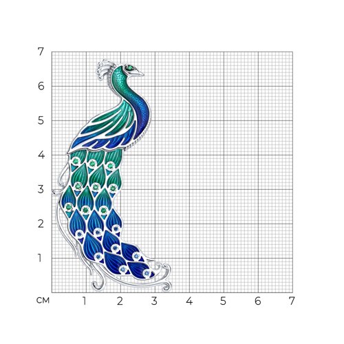 Брошь из серебра с фианитами и эмалью - фото 3