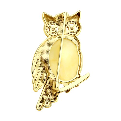 Брошь из золочёного серебра с янтарём и фианитами - фото 2