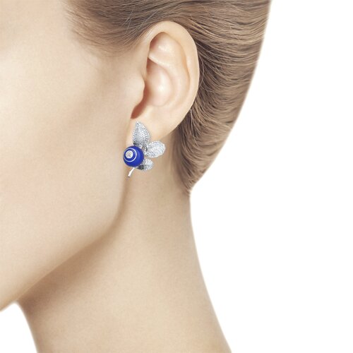 Серьги из серебра с эмалью с фианитами