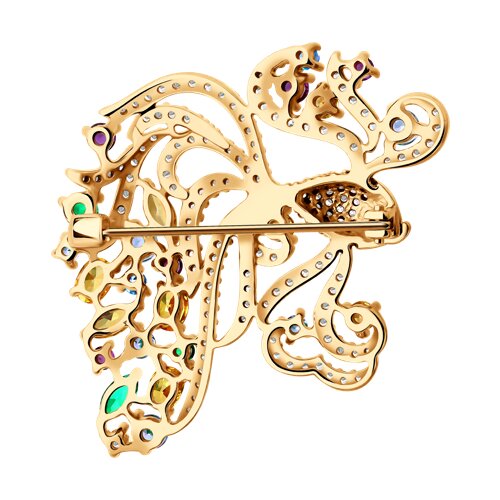 Брошь из золочёного серебра с фианитами - фото 2