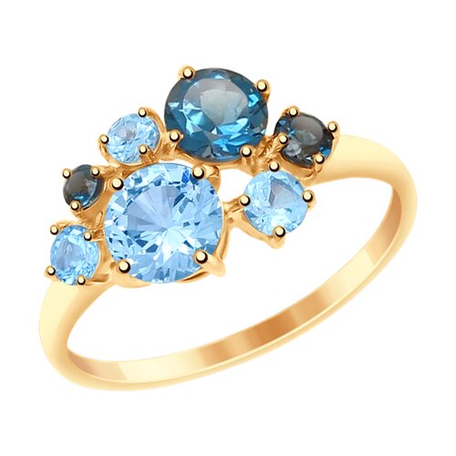 Кольцо из золота с голубыми и синими топазами