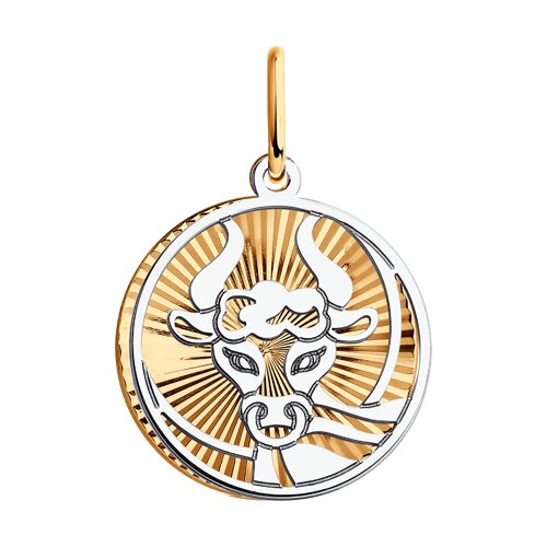 Подвеска "Знак зодиака Телец" из комбинированного золота с алмазной гранью