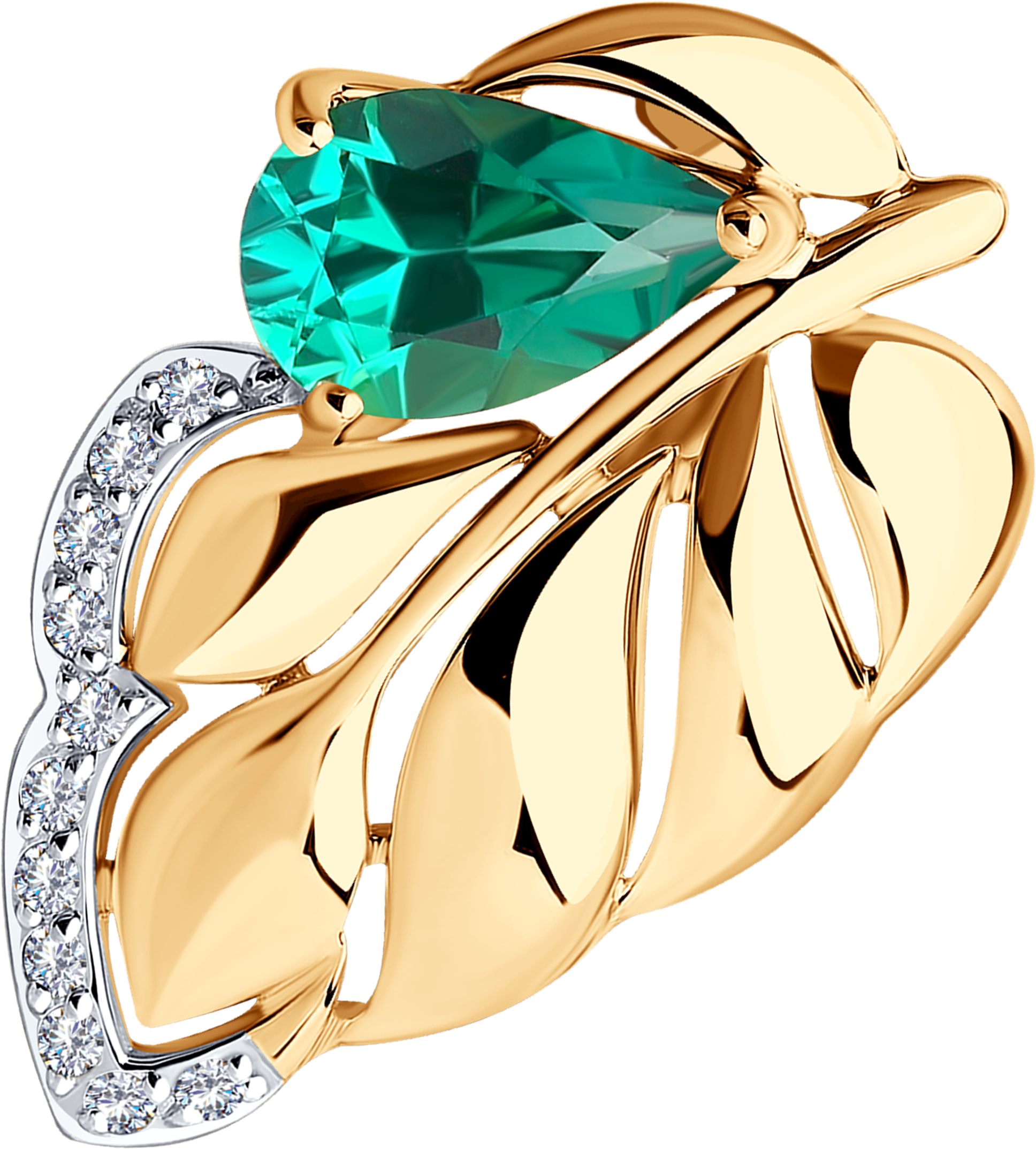 Брошь SOKOLOV из золота с гидротермальным изумрудом и фианитами 19000₽