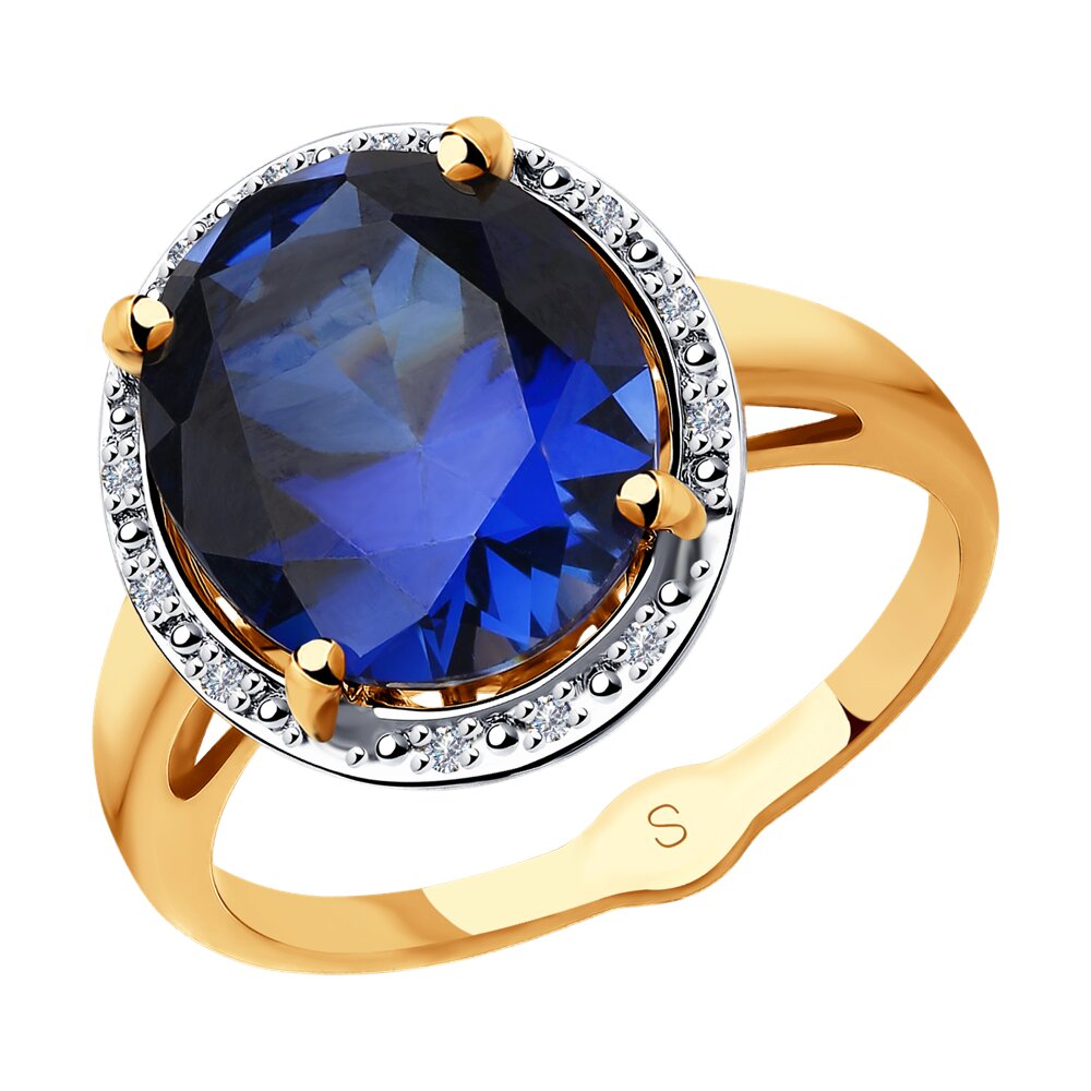 Кольцо SOKOLOV Diamonds из золота с бриллиантами и синим корунд (синт.)