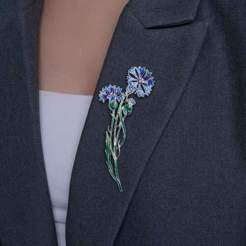 Брошь из серебра с фианитами и эмалью - фото 3