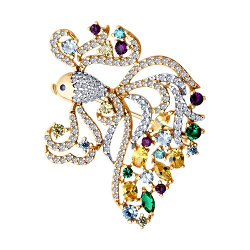 Брошь из золочёного серебра с фианитами - фото 1