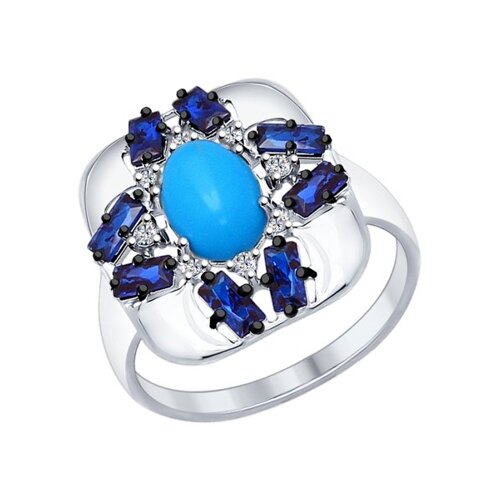 

Кольцо SOKOLOV из серебра с бирюзой (синт.), синими и бесцветными фианитами