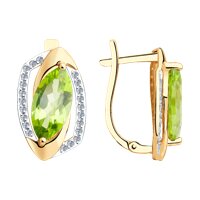 Серьги из золота с хризолитами и фианитами
